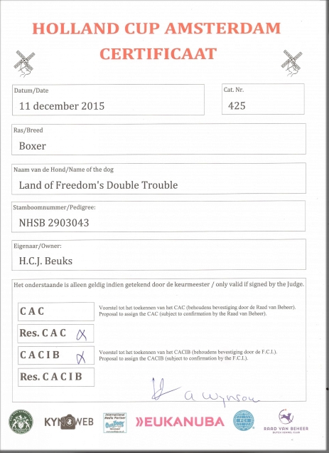 CACIB+Res. CAC Uitmuntend 1 Gebruikshondenklasse Holland Cup 2015